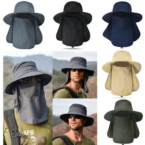 2 X Sun Protection Hats Removable Mesh Face Neck flaps Adjustable Size Unisex - Picture 1 of 14